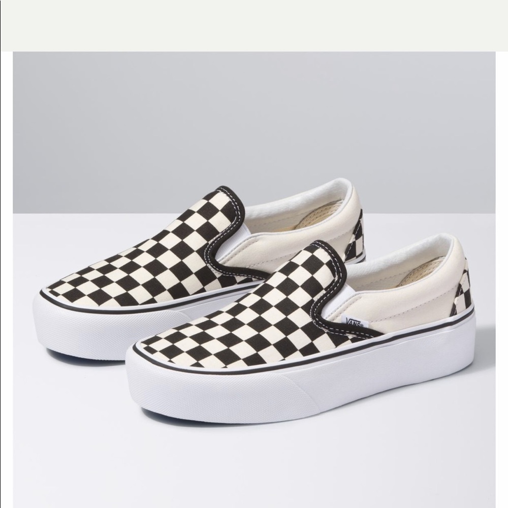 used checkered platform slip on vans